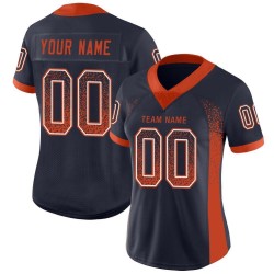 Maillot de football personnalisé bleu marine orange et blanc en maille Drift Fashion