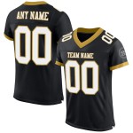 Maillot de football authentique personnalisé en maille noir, blanc et vieil or