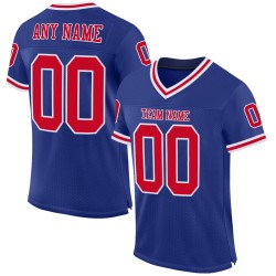Maillot de football rétro authentique en maille rouge et blanc royal personnalisé