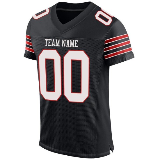 Maillot de football authentique personnalisé en maille noir, blanc et écarlate